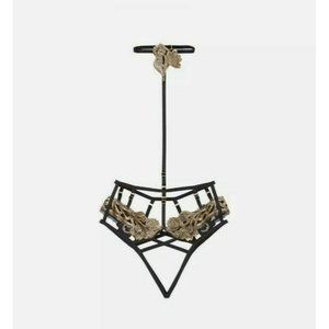 Victorias Secret Band of Lovers Gold Accents Caged Harness Panty Black
